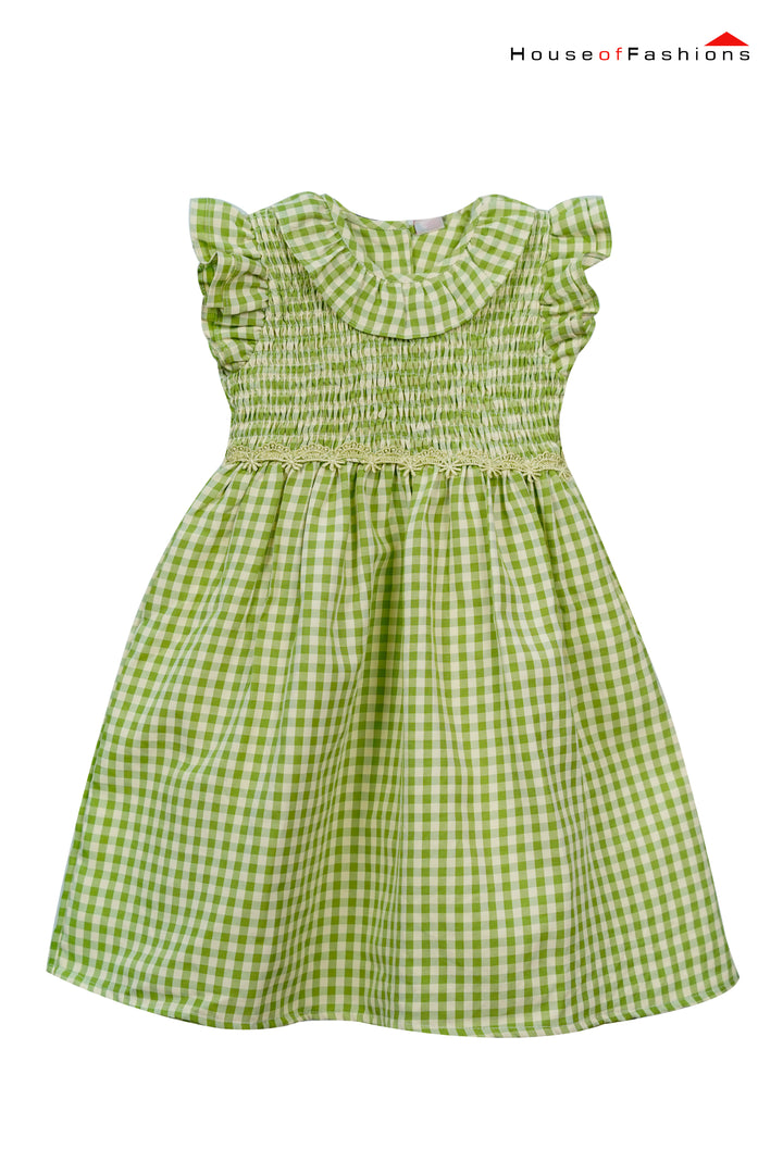 Green Gingham Flutter Sleeve Dress with Smocked Waist