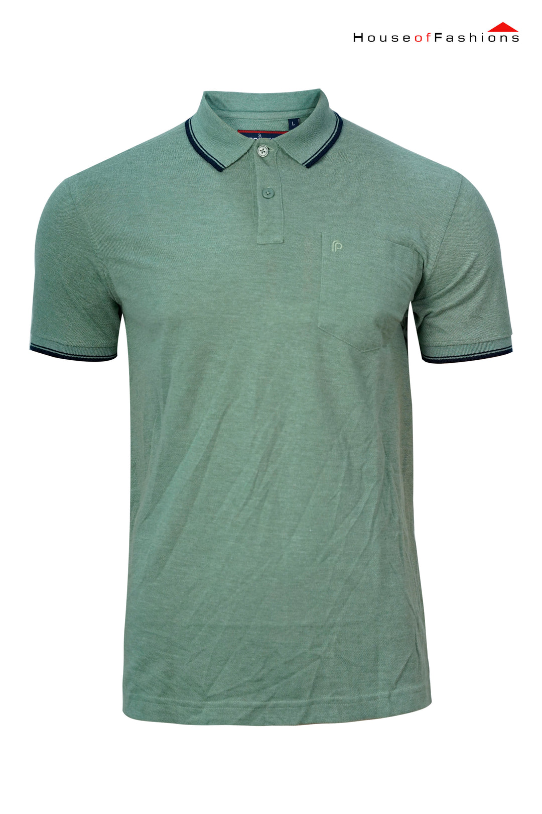 Sage Green Polo Shirt with Navy Trim