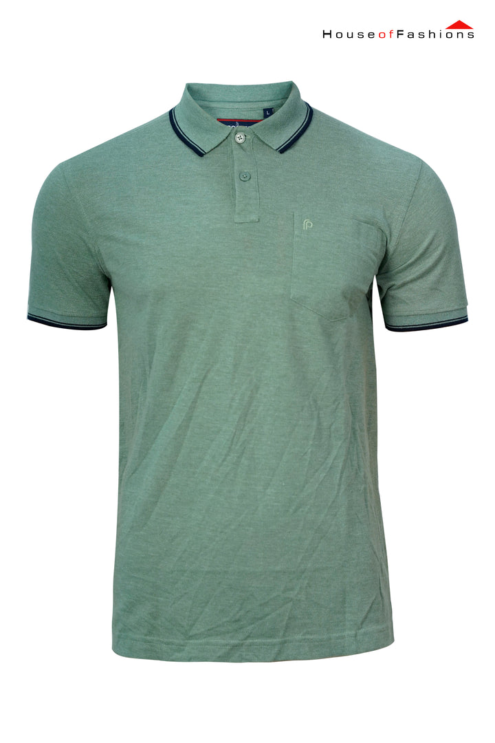 Sage Green Polo Shirt with Navy Trim