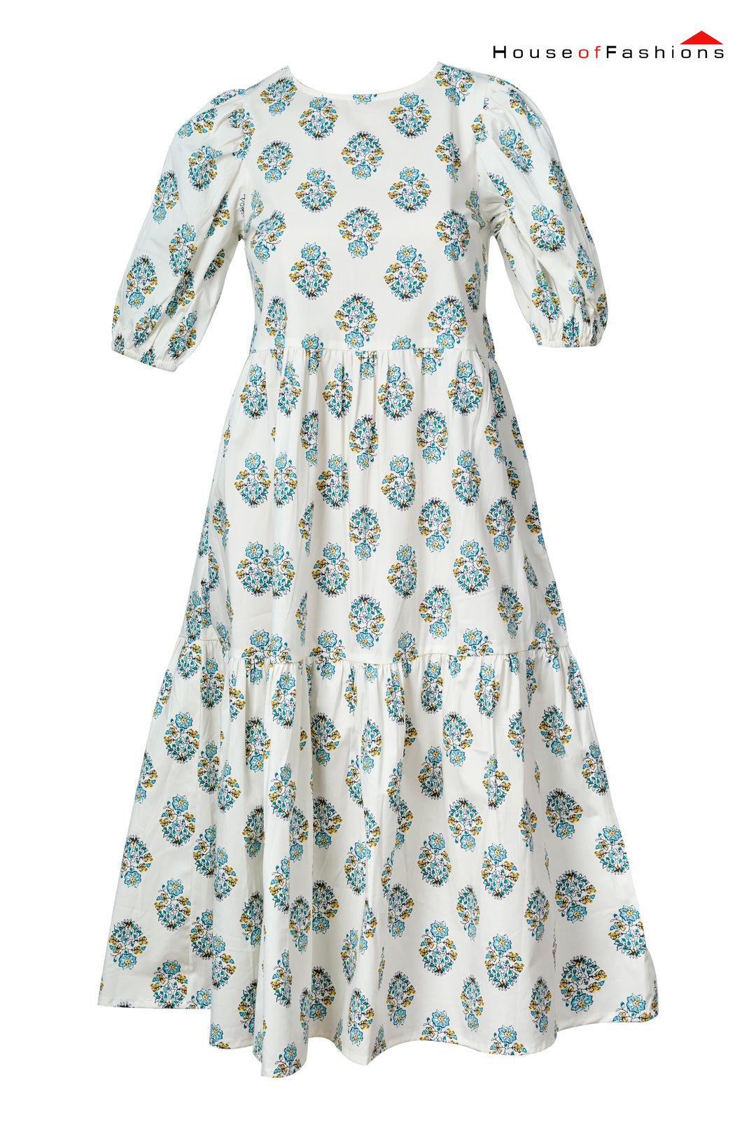 Blue Floral Printed Tiered Maxi Dress