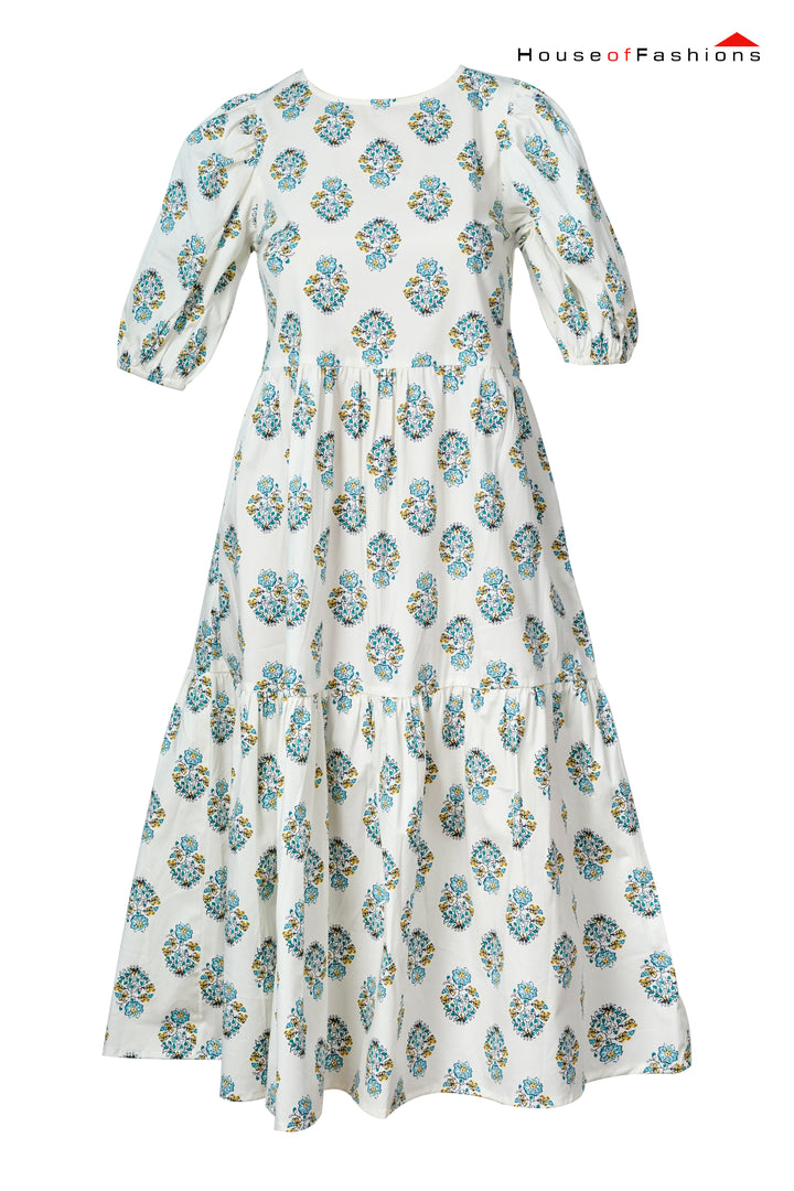 Blue Floral Printed Tiered Maxi Dress