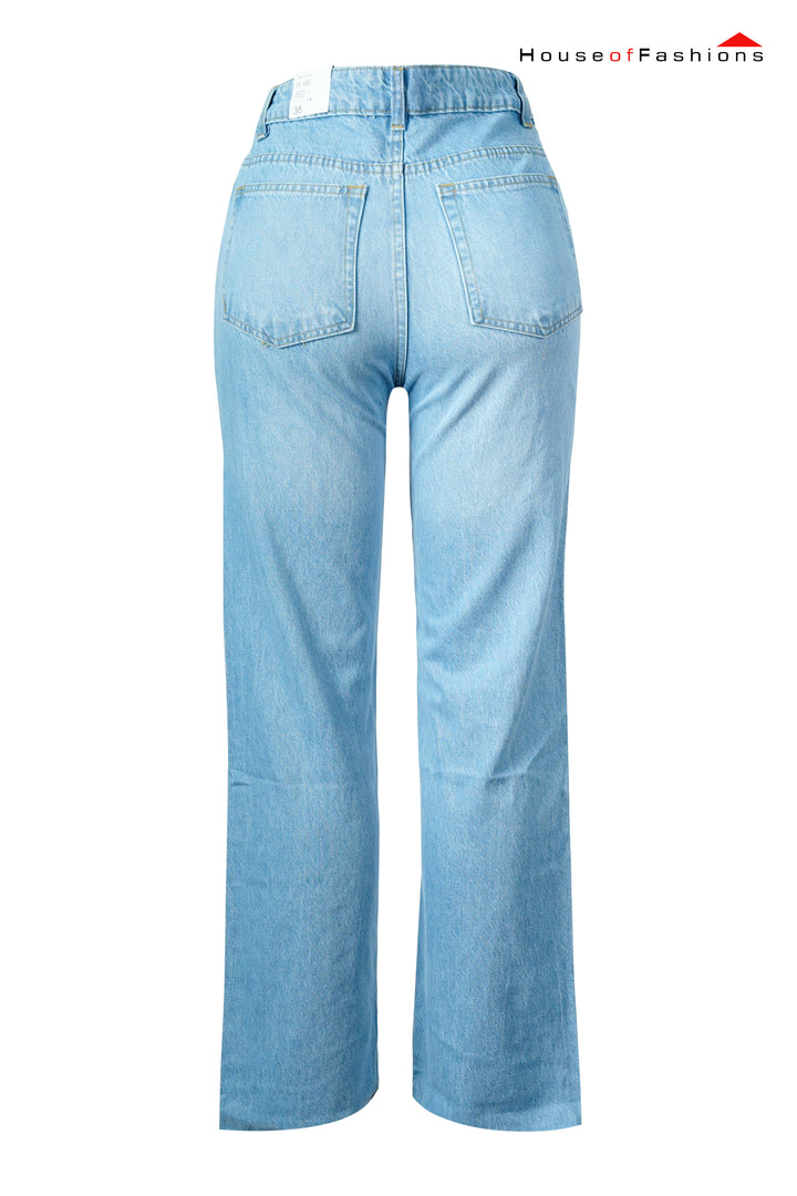 Light Blue High-Waist Button Fly Straight Jeans