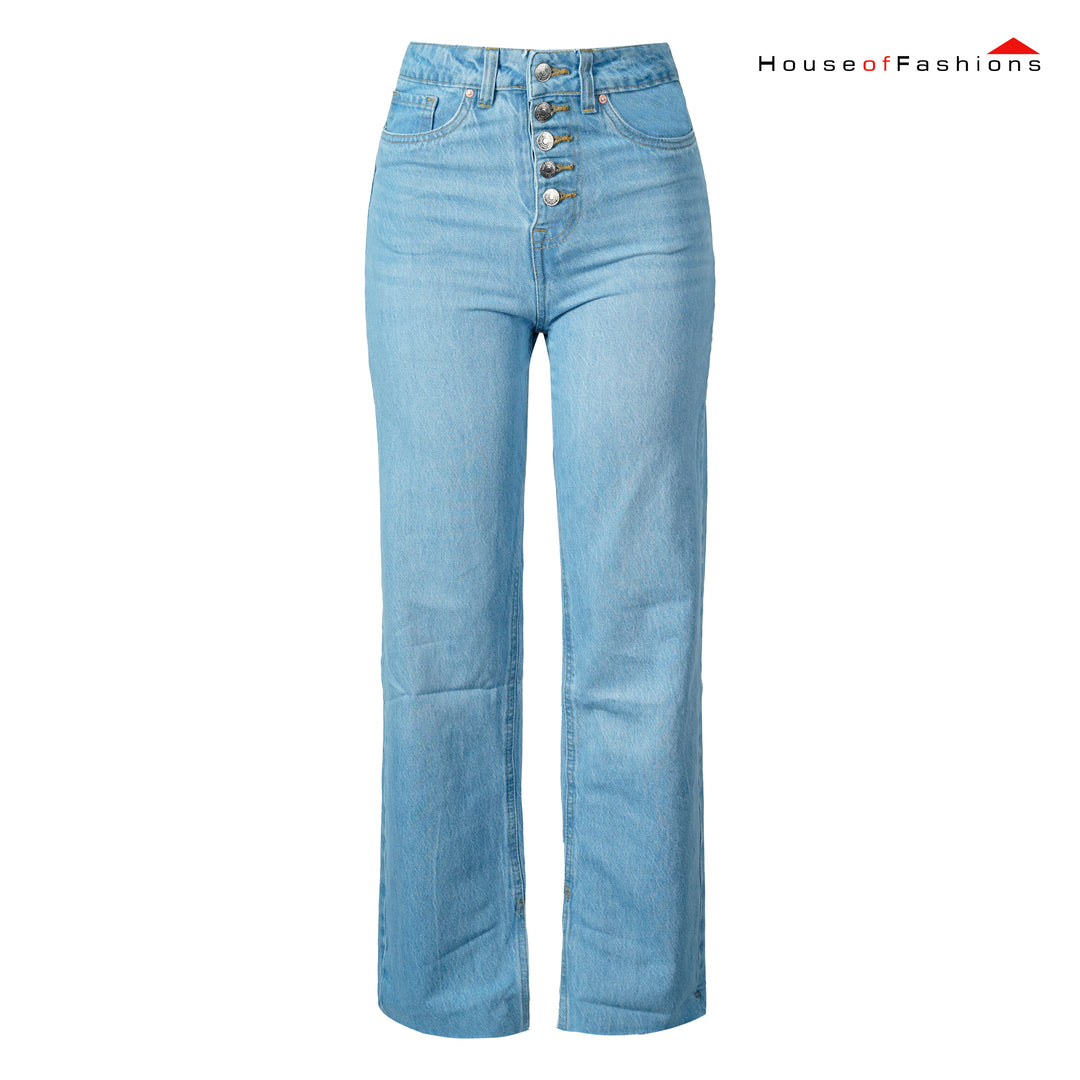 Light Blue High-Waist Button Fly Straight Jeans