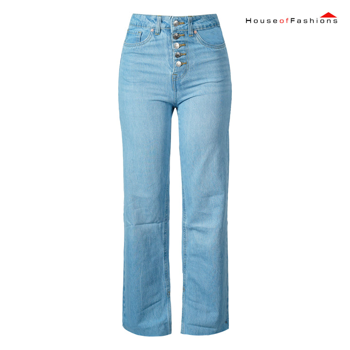 Light Blue High-Waist Button Fly Straight Jeans
