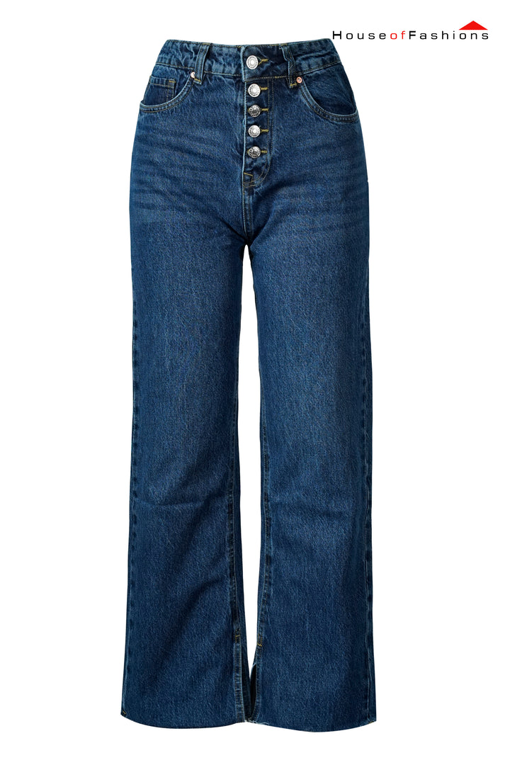 Dark Blue High-Waist Button-Fly Jeans