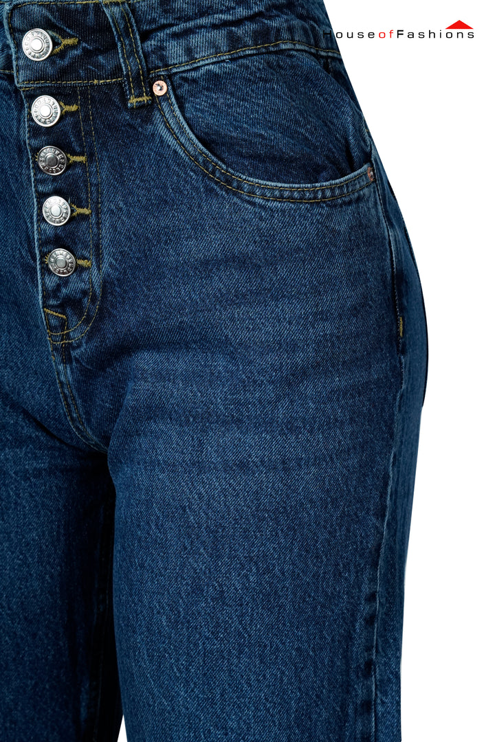 Dark Blue High-Waist Button-Fly Jeans