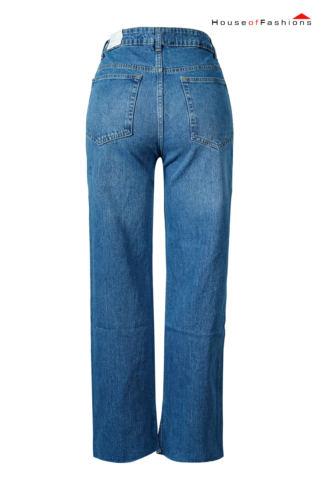 Medium Blue High-Waisted Jeans with Front Slit Hem