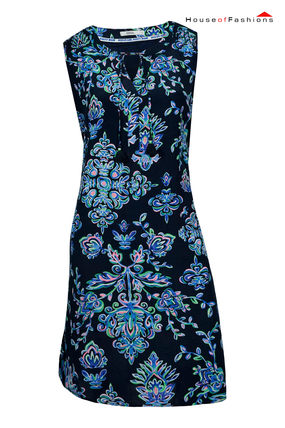 Navy Blue Floral Print Sleeveless Mini Dress