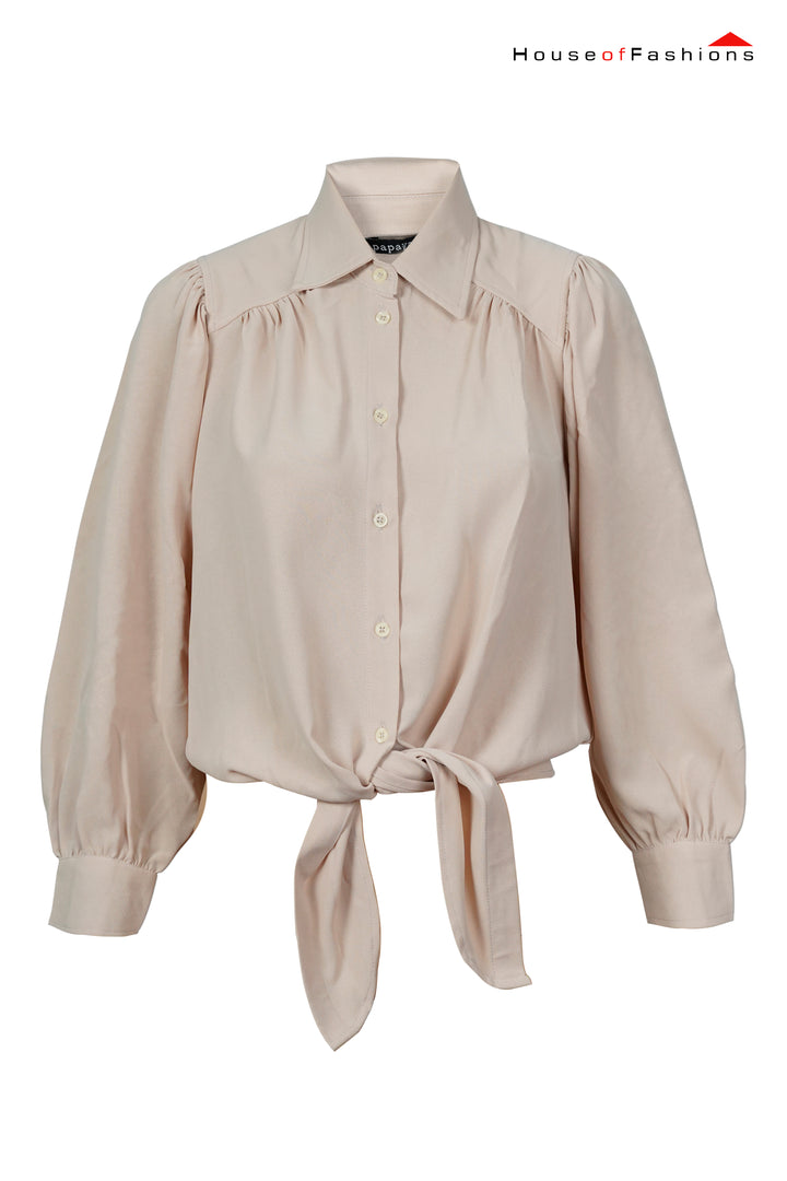 Classic Knot Detail Blouse – Beige