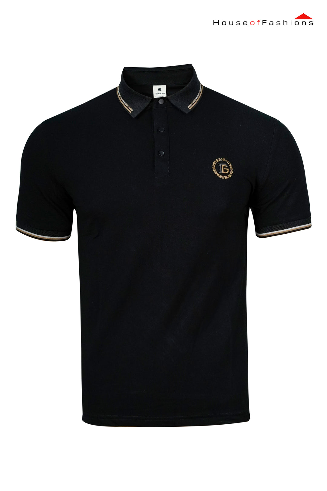 Black Polo Tee with Contrast Trim