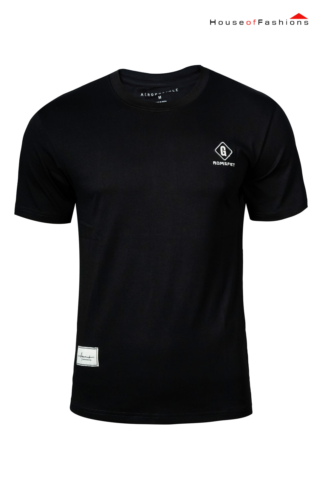 ROMSFET Black Signature Logo Cotton Blend T-Shirt