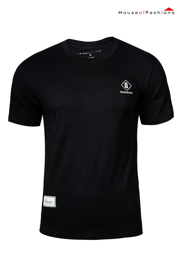 ROMSFET Black Signature Logo Cotton Blend T-Shirt