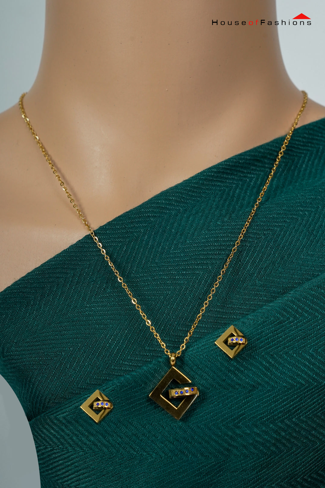 Sapphire Gold Luxe Pendant & Earring Set