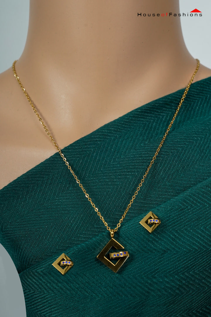 Sapphire Gold Luxe Pendant & Earring Set