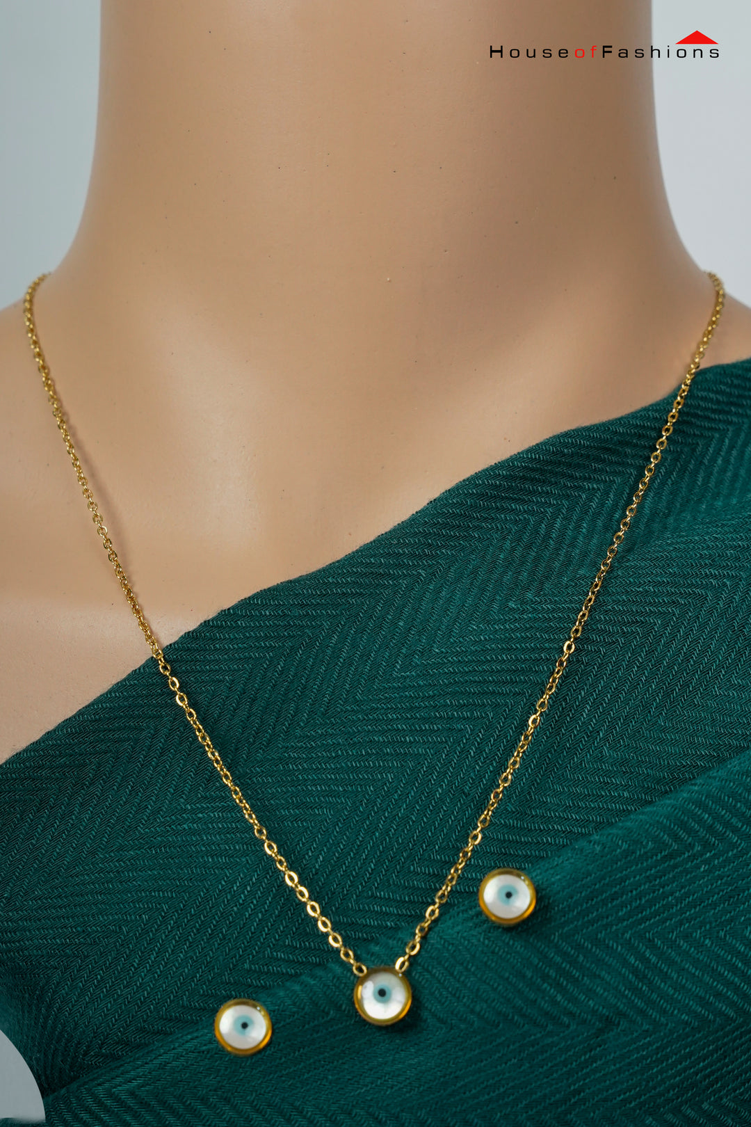 Gold-Tone Evil Eye Necklace & Earring Set – Circular Motif