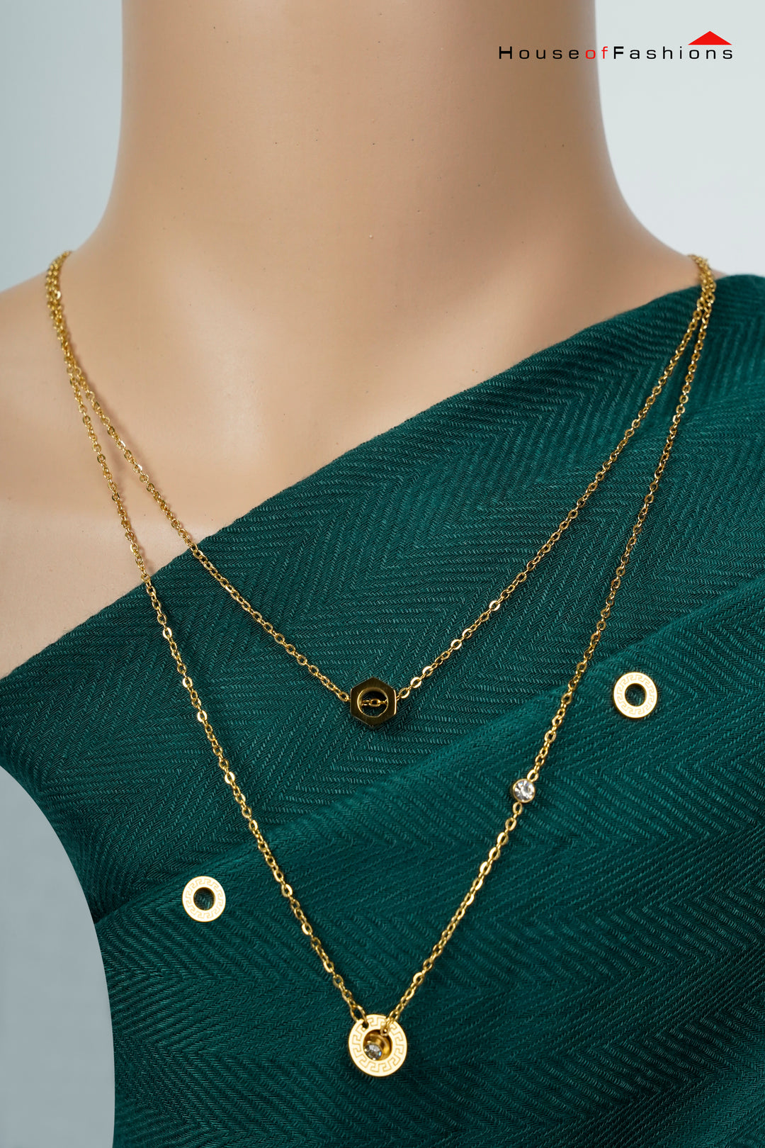 Double Chain Gold Necklace Set with Mini Medallions