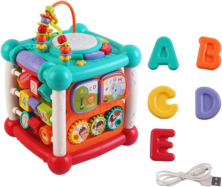 15-in-1 Bluetooth Study Music Activity Cube – Educational Toy with Lights, Music, Shape Sorting & More for Toddlers