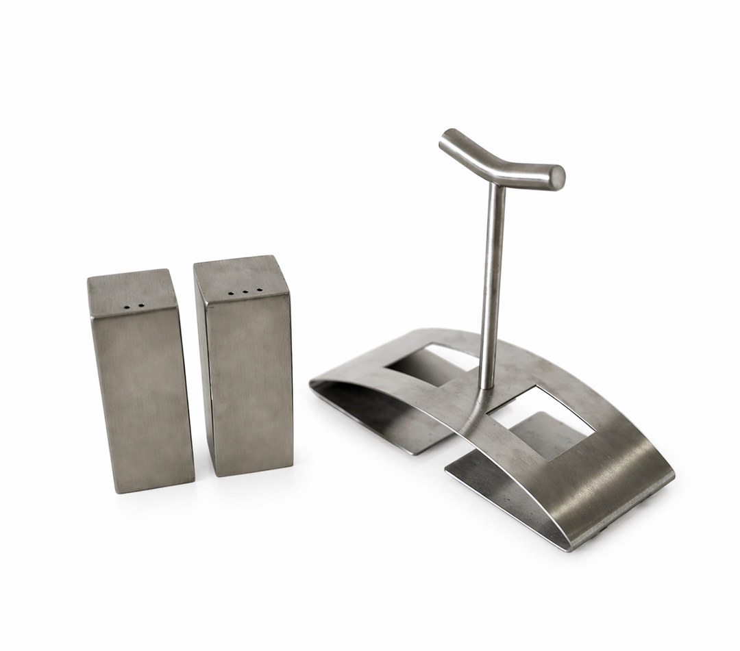 Stainless Steel Salt & Pepper Shaker Set with Holder