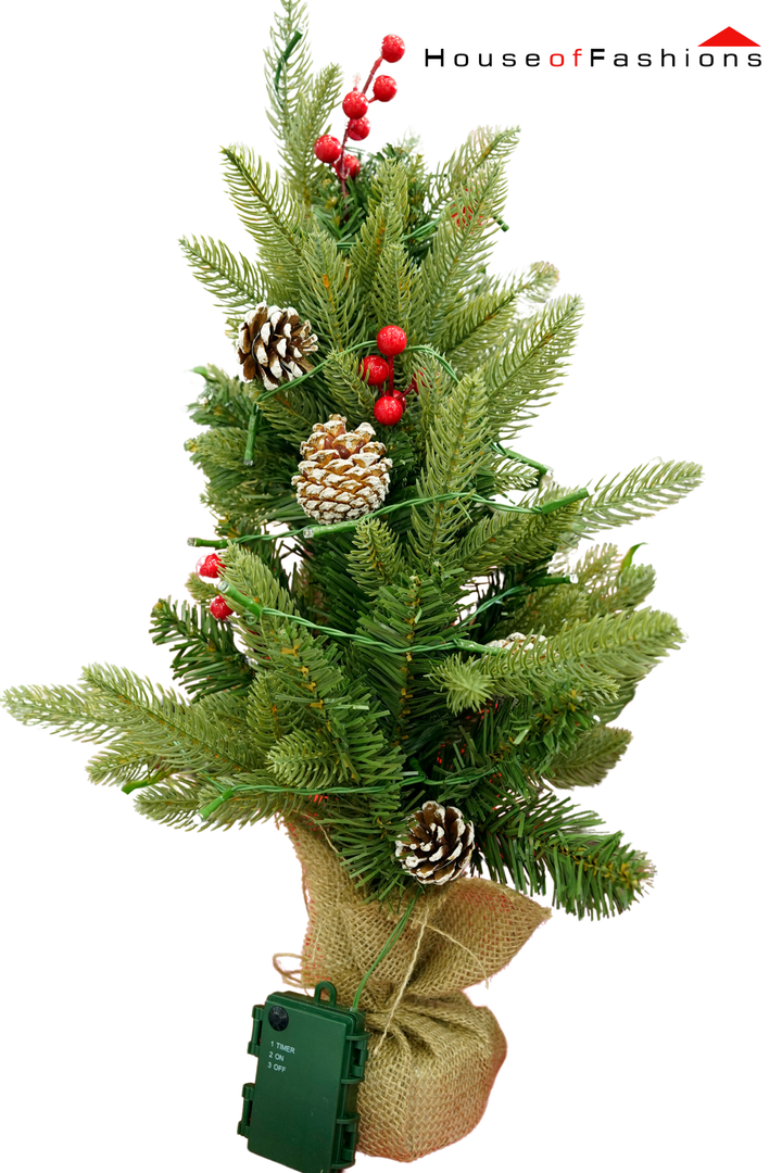 60cm Pre-Lit Pinecone & Berry Mini Christmas Tree – 2ft Tabletop Tree with Warm LED Lights | House of Fashions