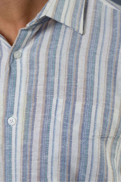 Stripe Collar Linen Shirt