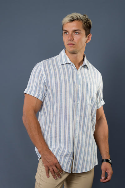 Stripe Collar Linen Shirt
